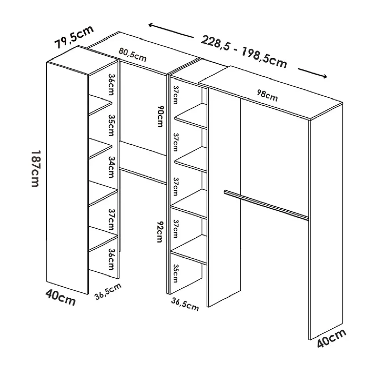 Garnero Arredamenti Cabina armadio angolare 228x187h cm 4 scomparti bianco Rincon Bianco Opaco Best