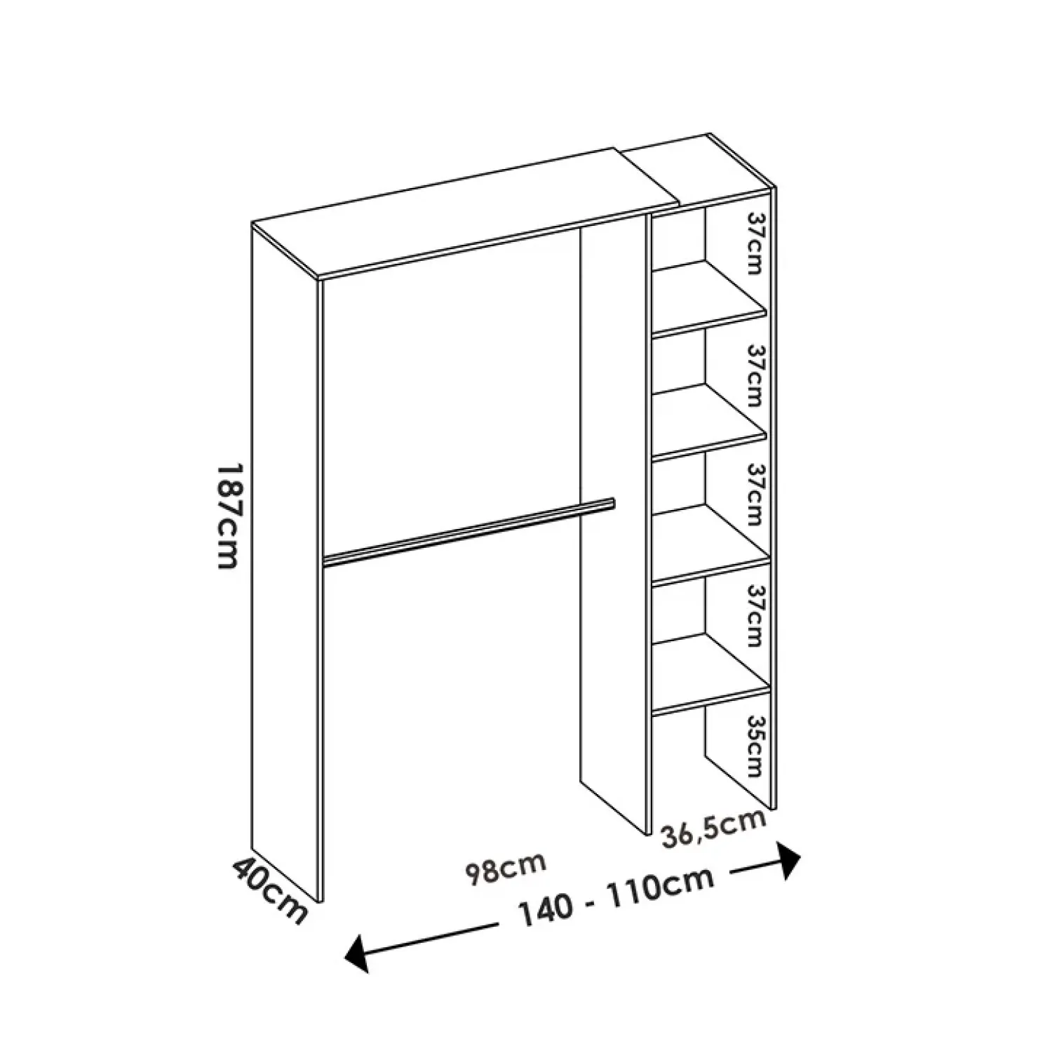 Garnero Arredamenti Cabina armadio angolare 228x187h cm 4 scomparti bianco Rincon Bianco Opaco Best