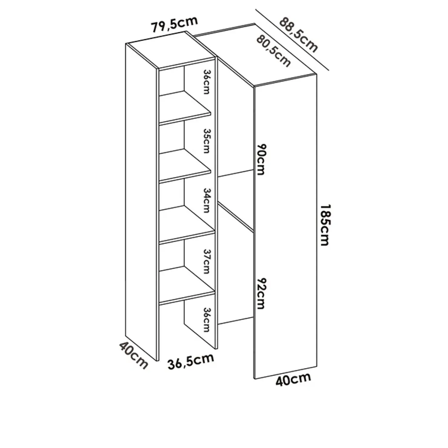 Garnero Arredamenti Cabina armadio angolare 226x186h cm 3 scomparti con appendiabiti bianco Soler Best