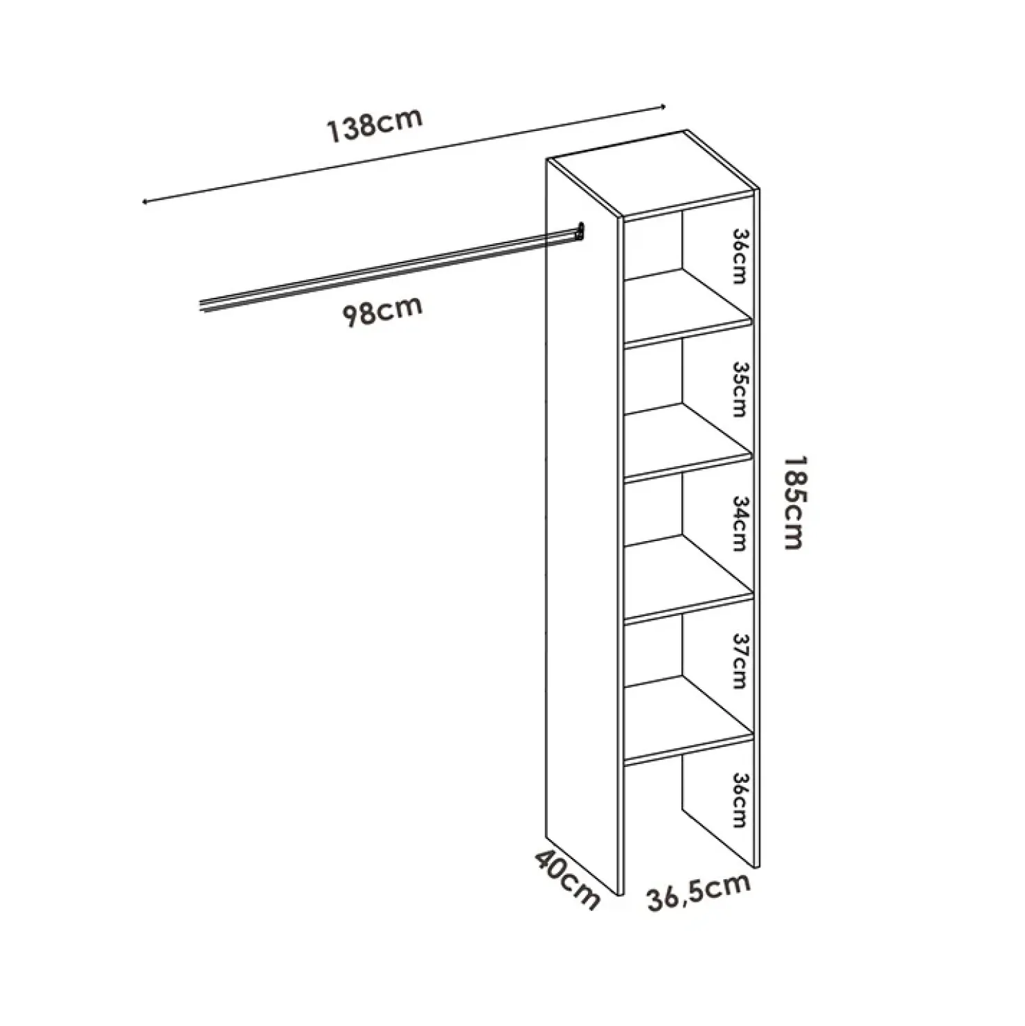 Garnero Arredamenti Cabina armadio angolare 226x186h cm 3 scomparti con appendiabiti bianco Soler Best