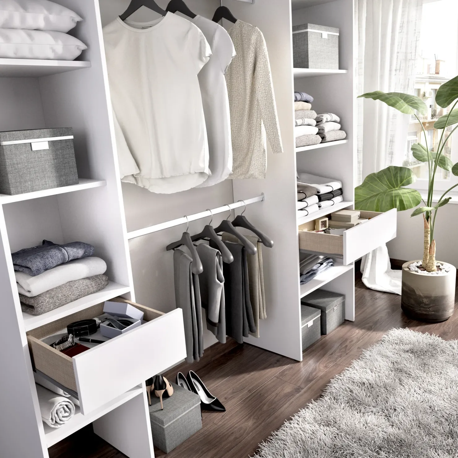 Garnero Arredamenti Cabina armadio 200x185h cm 10 ripiani 2 cassetti allungabile bianco Martin Clearance