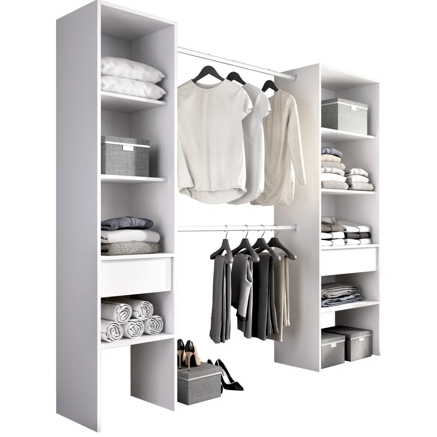 Garnero Arredamenti Cabina armadio 200x185h cm 10 ripiani 2 cassetti allungabile bianco Martin Clearance