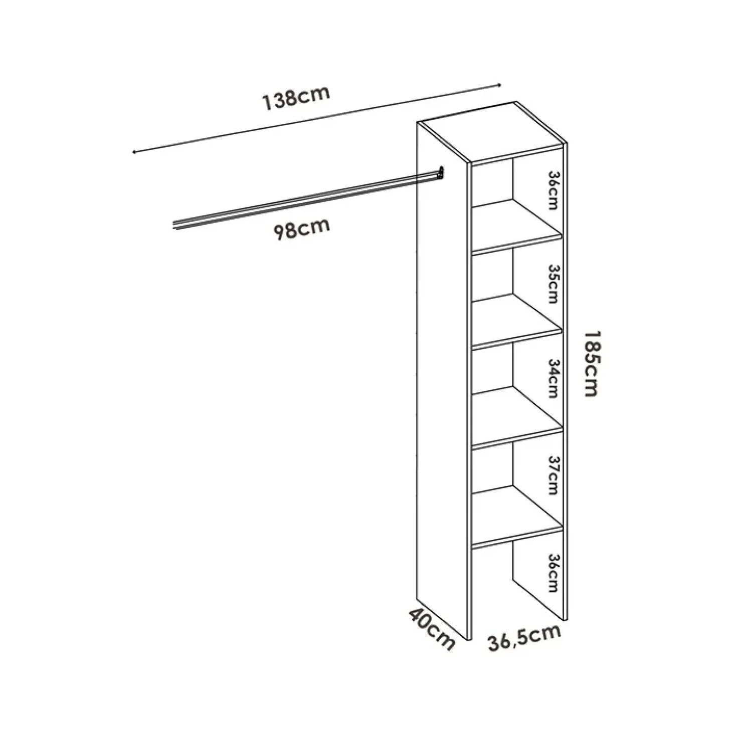 Garnero Arredamenti Cabina armadio 138x185h cm 4 ripiani con appendiabiti bianco Fernando Bianco Opaco Clearance