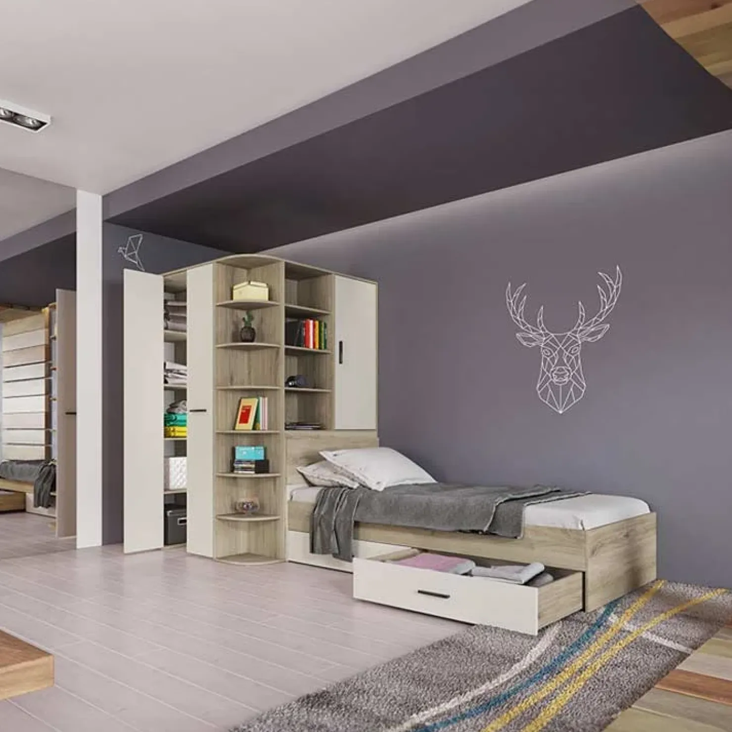 Garnero Arredamenti Cabina armadio 148x199h cm ad angolo rovere champagne beige Fabio Gihome® Sale