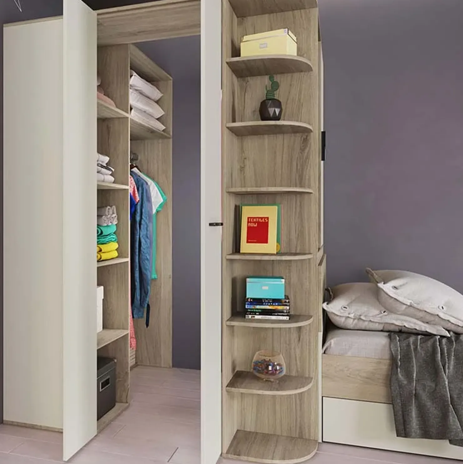 Garnero Arredamenti Cabina armadio 148x199h cm ad angolo rovere champagne beige Fabio Gihome® Sale