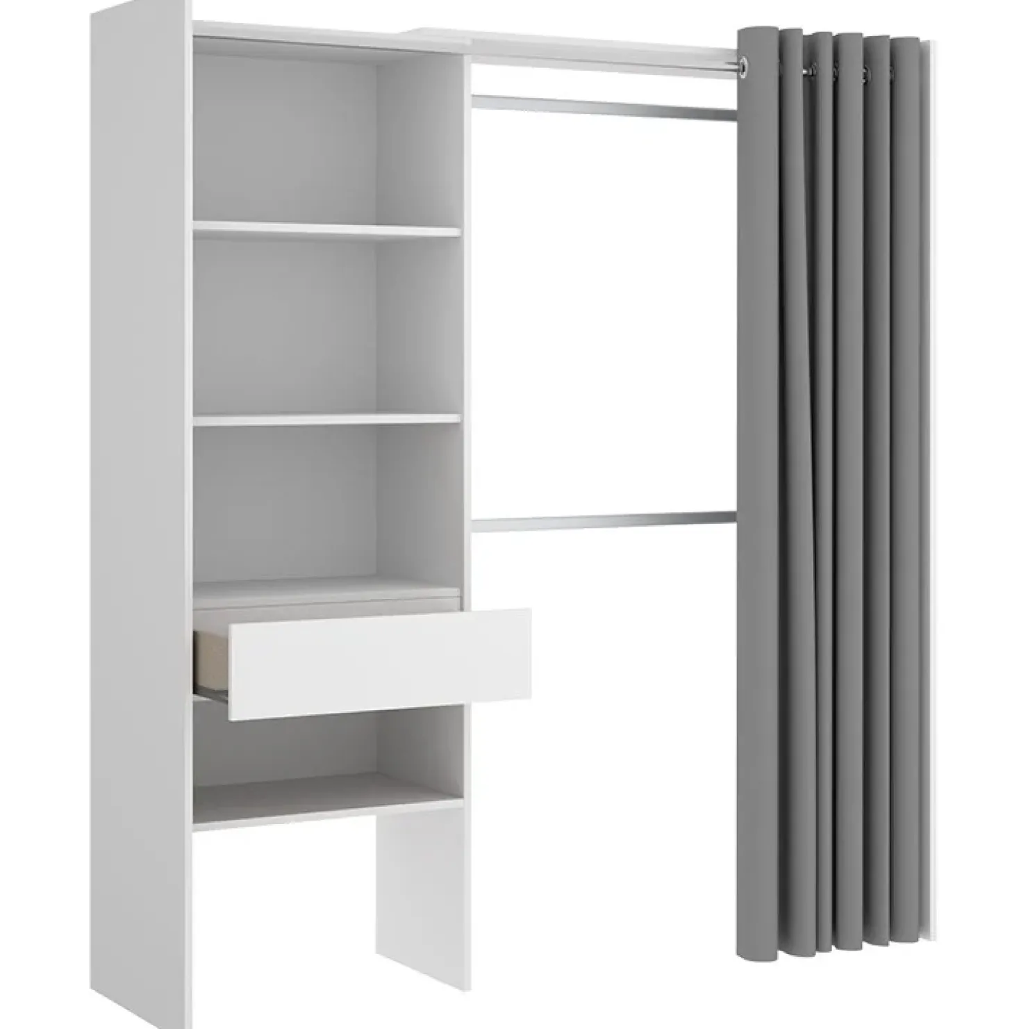 Garnero Arredamenti Cabina armadio 160x205h cm allungabile moderno aperto con tenda bianco Gover Bianco Opaco Outlet