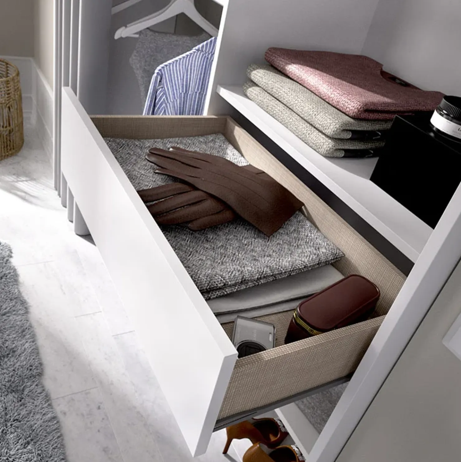 Garnero Arredamenti Cabina armadio 160x205h cm allungabile moderno aperto con tenda bianco Gover Bianco Opaco Outlet