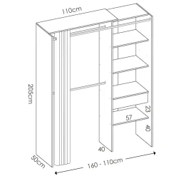 Garnero Arredamenti Cabina armadio 160x205h cm allungabile moderno aperto con tenda bianco Gover Bianco Opaco Outlet