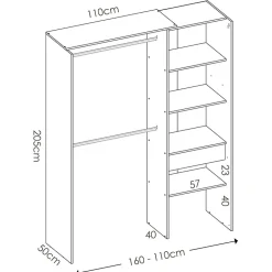 Garnero Arredamenti Cabina armadio 160x205h cm allungabile moderno aperto con tenda bianco Gover Bianco Opaco Outlet