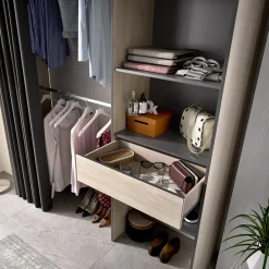 Garnero Arredamenti Cabina armadio 160x205h cm allungabile moderno con tenda rovere grafite Gover Rovere - Antracite Outlet