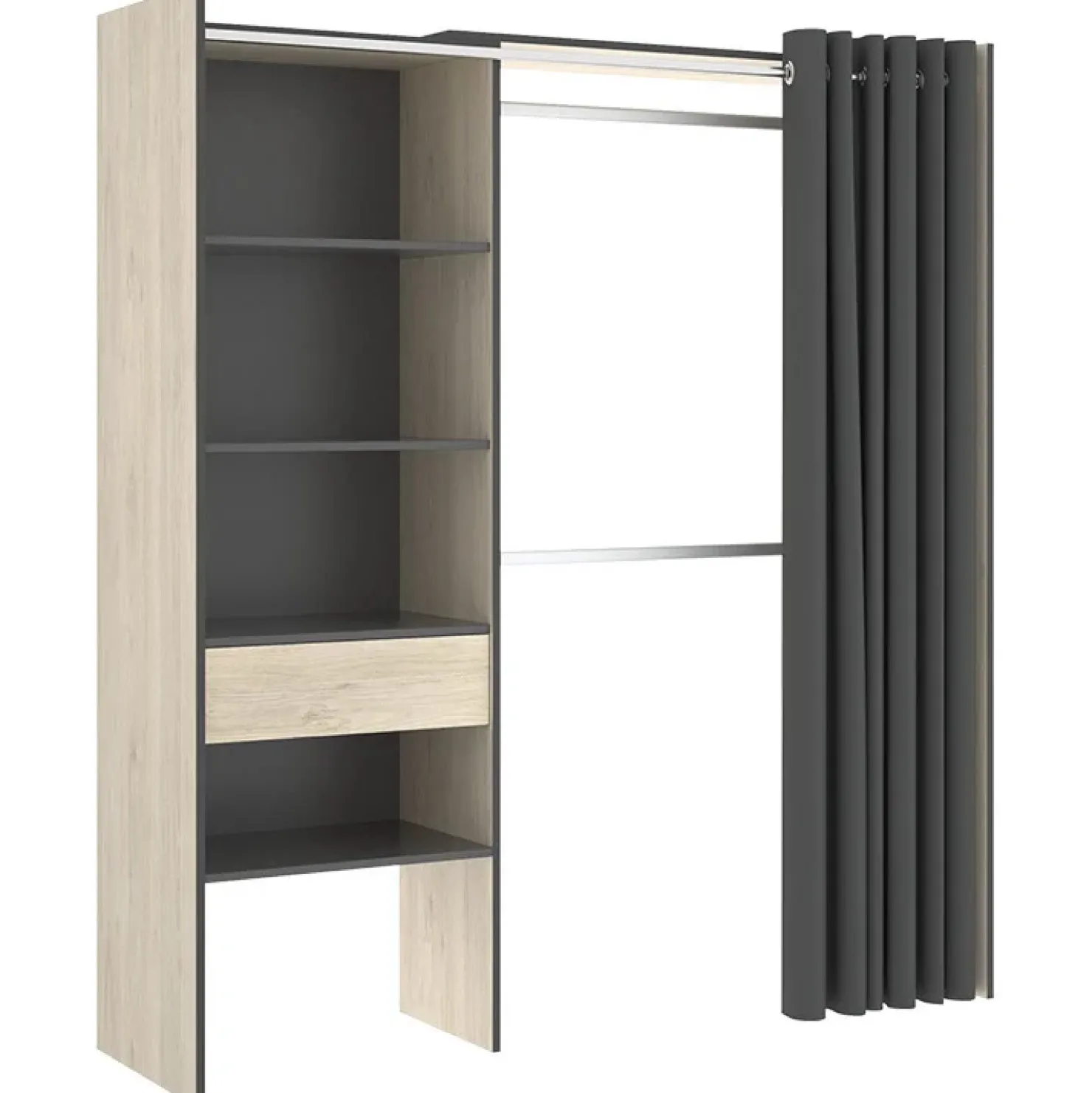 Garnero Arredamenti Cabina armadio 160x205h cm allungabile moderno con tenda rovere grafite Gover Rovere - Antracite Outlet