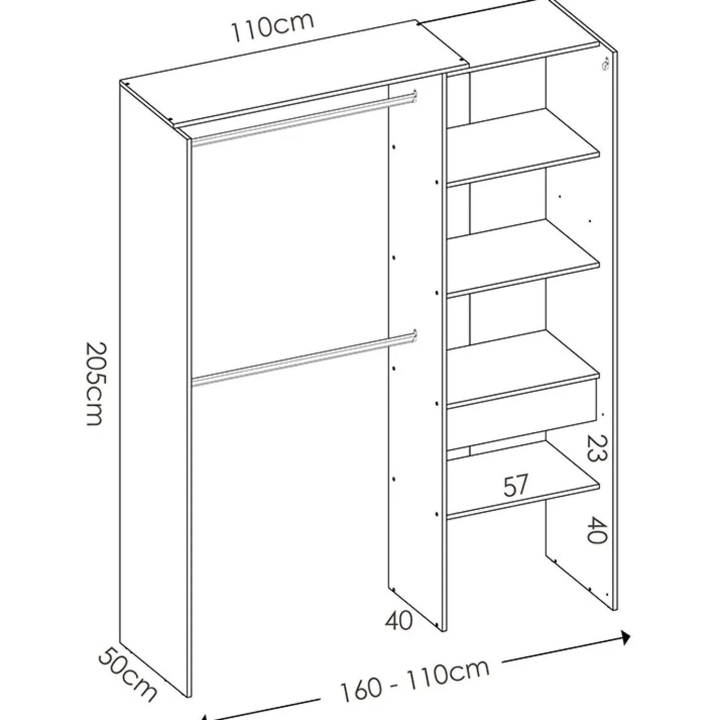 Garnero Arredamenti Cabina armadio 160x205h cm allungabile moderno con tenda rovere grafite Gover Rovere - Antracite Outlet