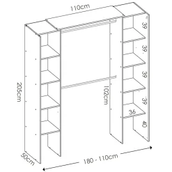 Garnero Arredamenti Cabina armadio 180x205h cm allungabile moderno aperto con tenda rovere grafite Simpli Rovere - Antracite Sale