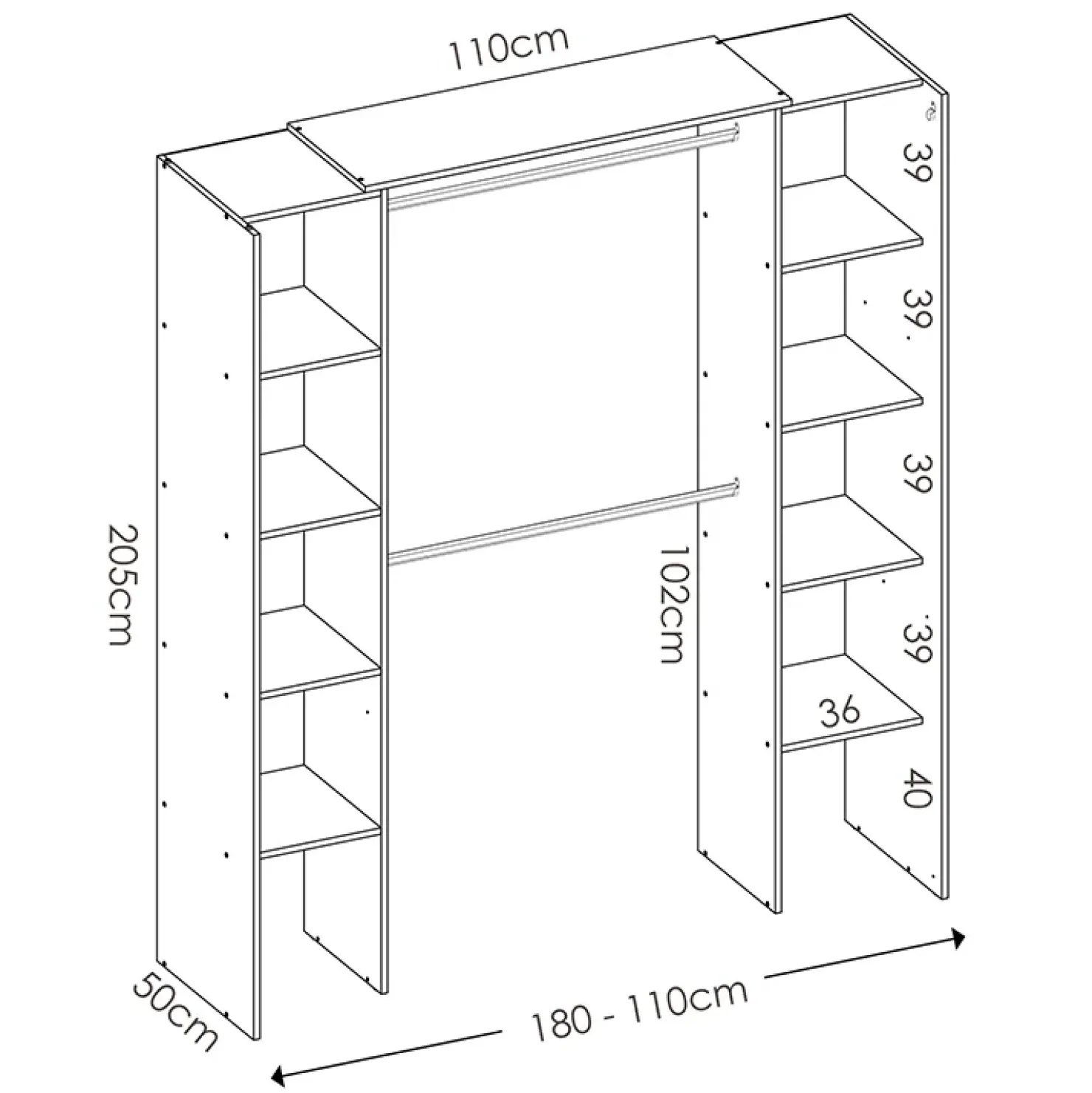Garnero Arredamenti Cabina armadio 180x205h cm allungabile moderno aperto con tenda rovere grafite Simpli Rovere - Antracite Sale