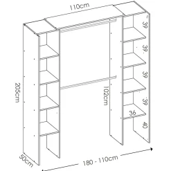 Garnero Arredamenti Cabina armadio 180x205h cm allungabile moderno aperto con tenda bianco Simpli Bianco Opaco Best
