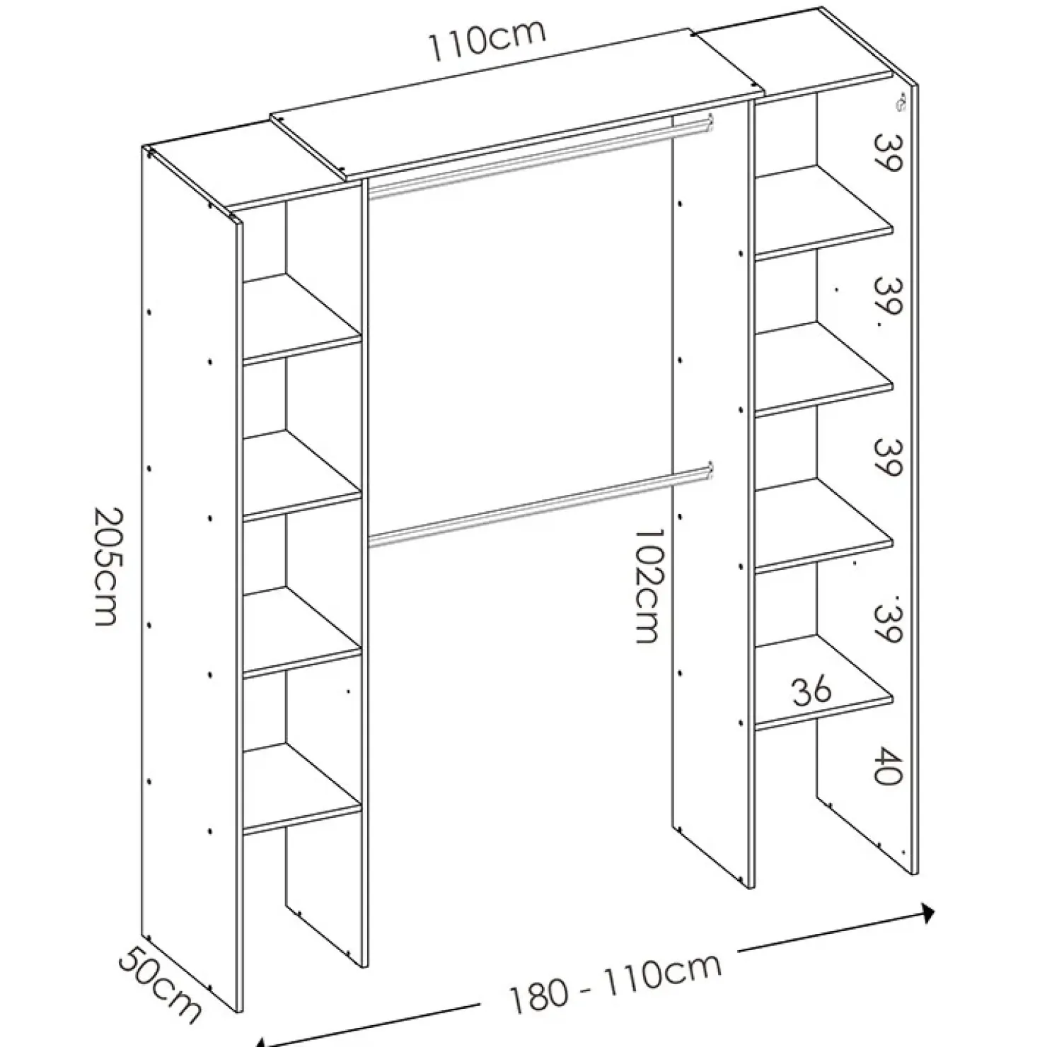 Garnero Arredamenti Cabina armadio 180x205h cm allungabile moderno aperto con tenda bianco Simpli Bianco Opaco Best