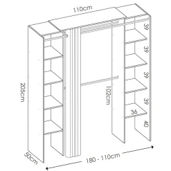 Garnero Arredamenti Cabina armadio 180x205h cm allungabile moderno aperto con tenda bianco Simpli Bianco Opaco Best