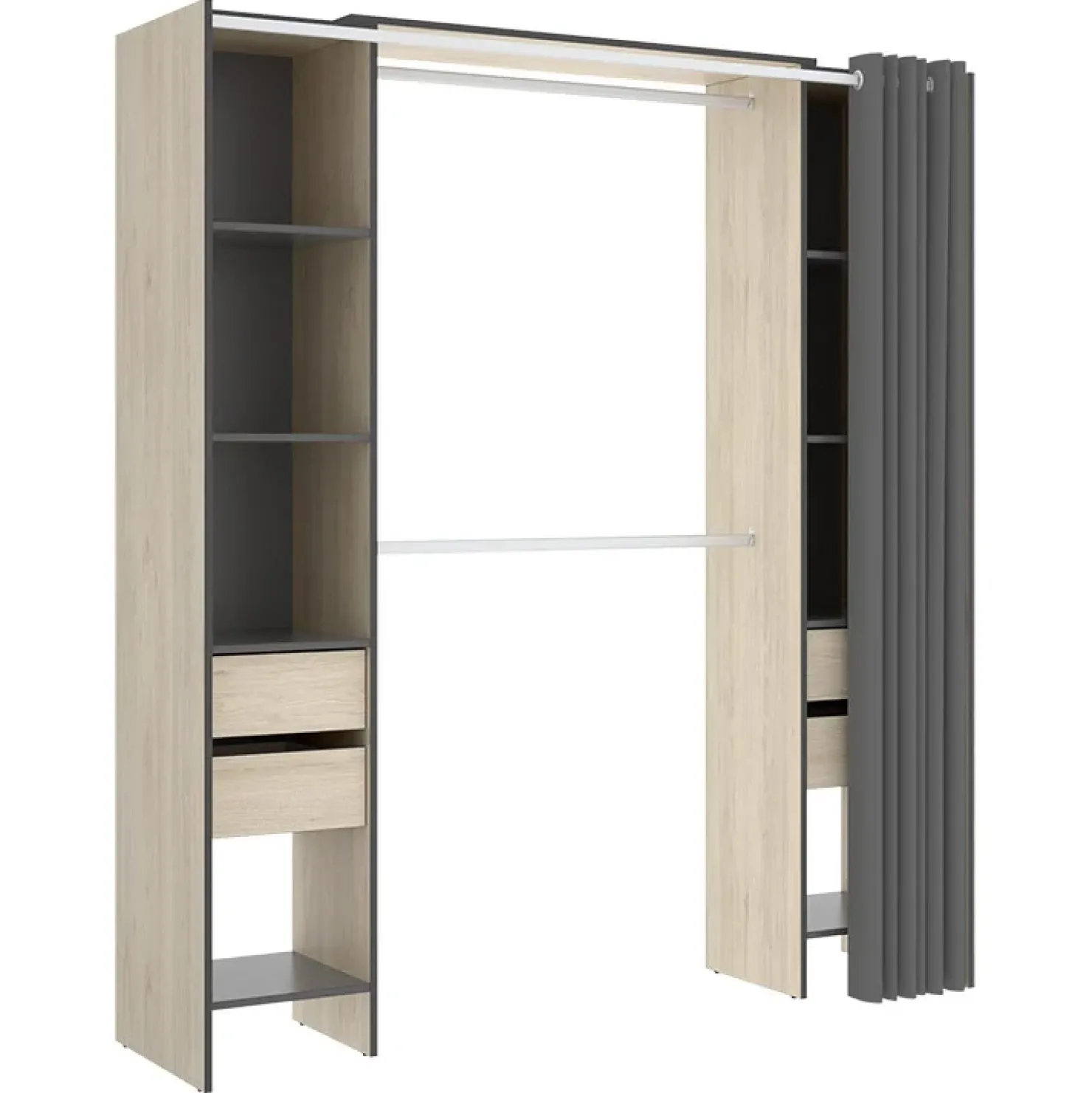 Garnero Arredamenti Cabina armadio 179x205h cm con cassetti moderno aperto rovere e grafite Loder Sale