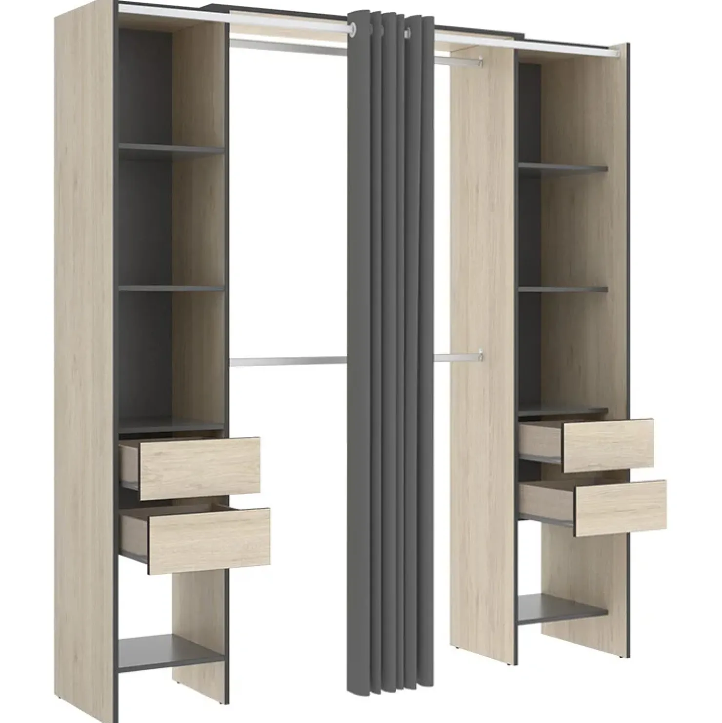 Garnero Arredamenti Cabina armadio 179x205h cm con cassetti moderno aperto rovere e grafite Loder Sale