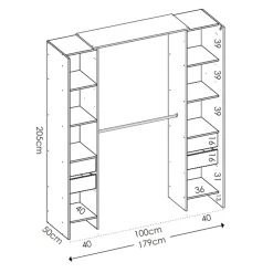 Garnero Arredamenti Cabina armadio 179x205h cm con cassetti moderno aperto rovere e grafite Loder Sale