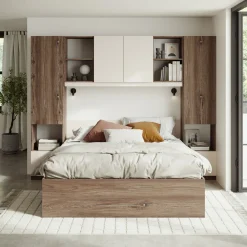 Garnero Arredamenti Camera da letto a ponte completa matrimoniale panna quercia Lullaby Beige - Noce Hot