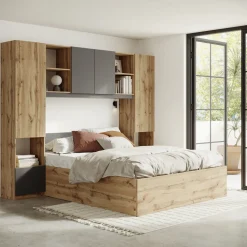 Garnero Arredamenti Camera da letto a ponte completa matrimoniale antracite rovere Lullaby Antracite - Rovere Online