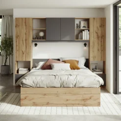 Garnero Arredamenti Camera da letto a ponte completa matrimoniale antracite rovere Lullaby Antracite - Rovere Online