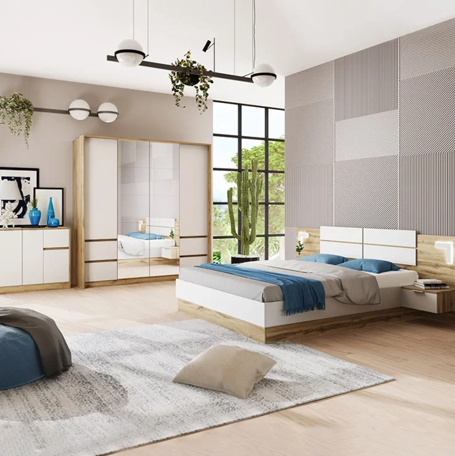 Garnero Arredamenti Camera da letto completa matrimoniale quercia bianco opaco Volga Outlet