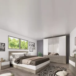 Garnero Arredamenti Camera da letto completa matrimoniale con LED rovere scuro bianco opaco Garonna Discount