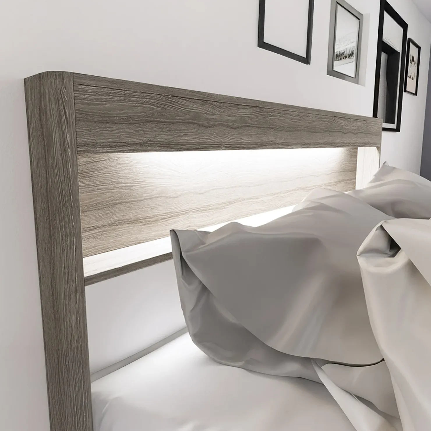 Garnero Arredamenti Camera da letto completa matrimoniale con LED rovere scuro bianco opaco Garonna Discount