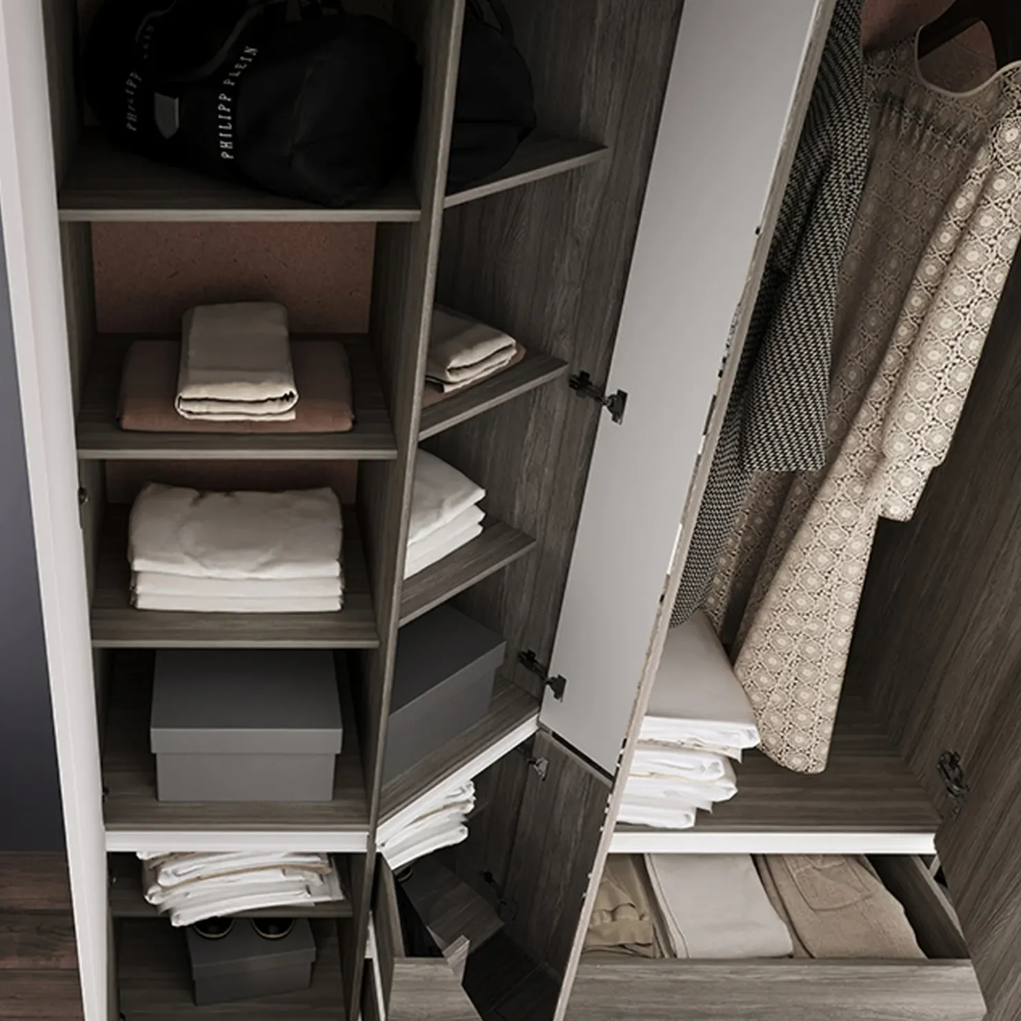 Garnero Arredamenti Camera da letto completa matrimoniale con LED rovere scuro bianco opaco Garonna Discount