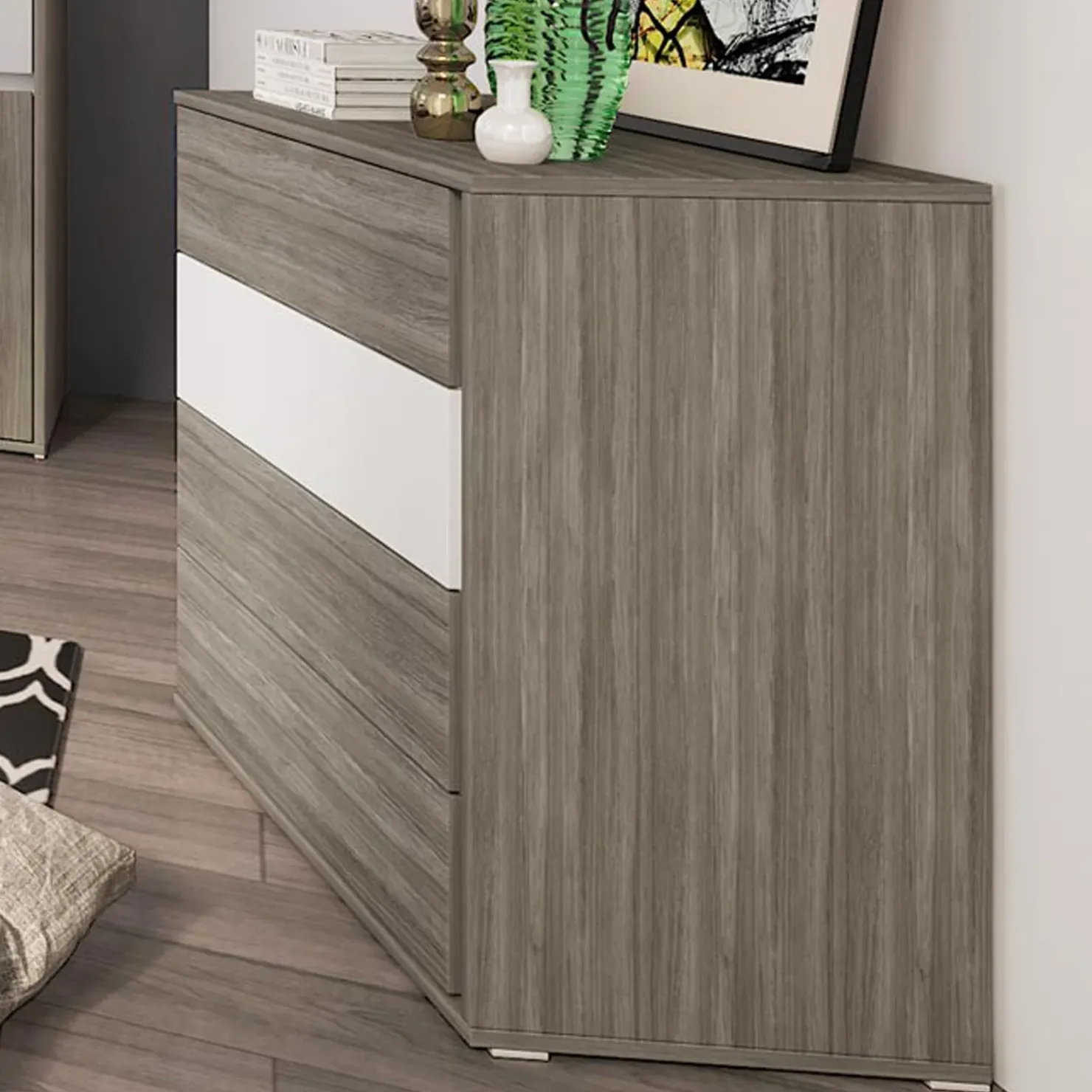 Garnero Arredamenti Camera da letto completa matrimoniale con LED rovere scuro bianco opaco Garonna Discount