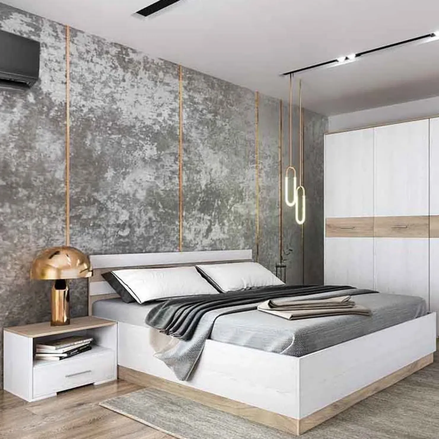 Garnero Arredamenti Camera da letto completa matrimoniale pino bianco rovere sonoma Dublino Best