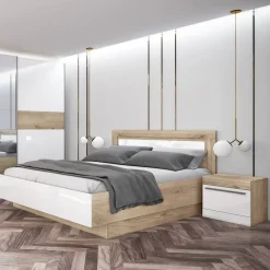 Garnero Arredamenti Camera da letto completa matrimoniale bianco lucido rovere sonoma Monaco Outlet