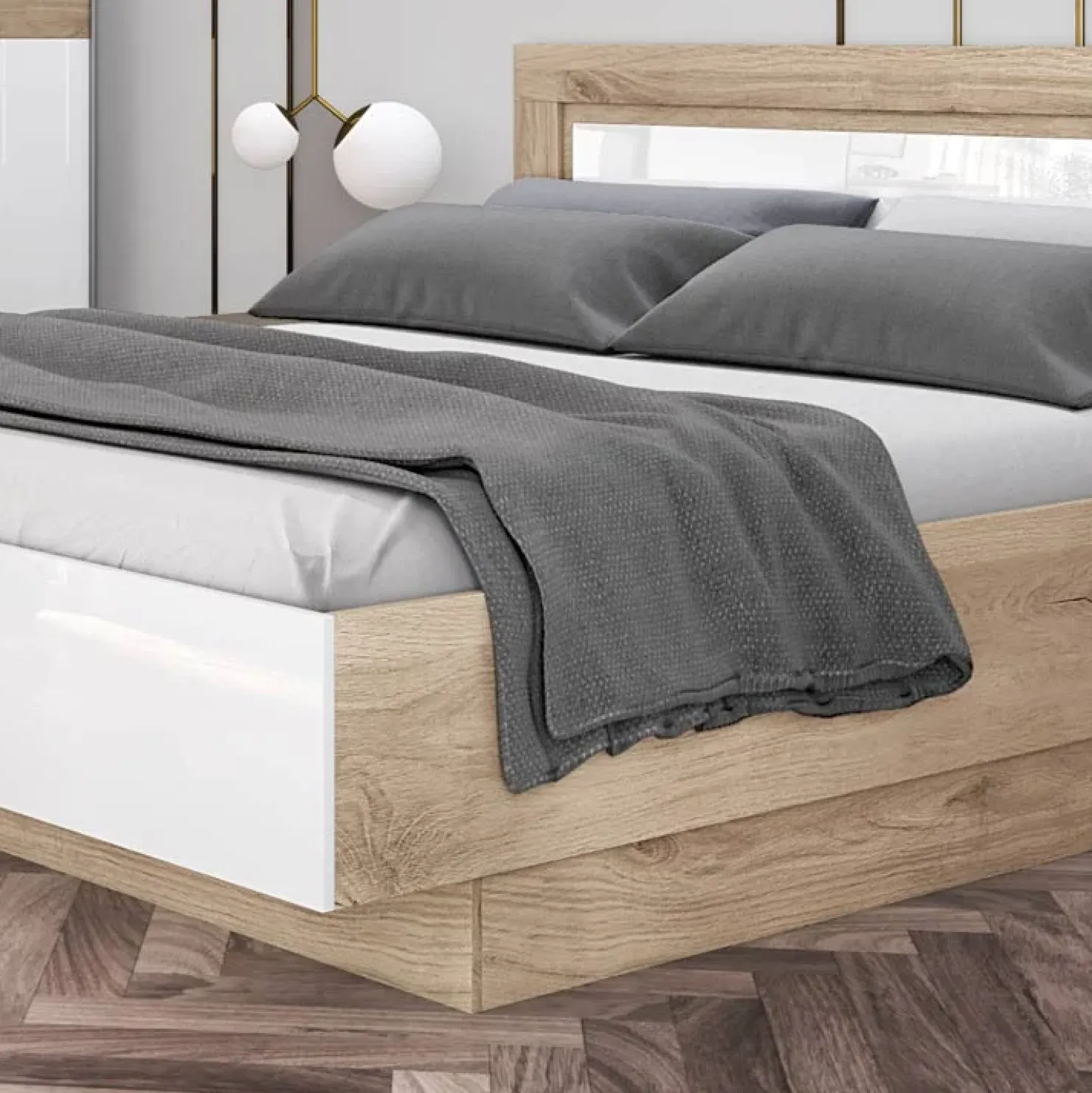 Garnero Arredamenti Camera da letto completa matrimoniale bianco lucido rovere sonoma Monaco Outlet