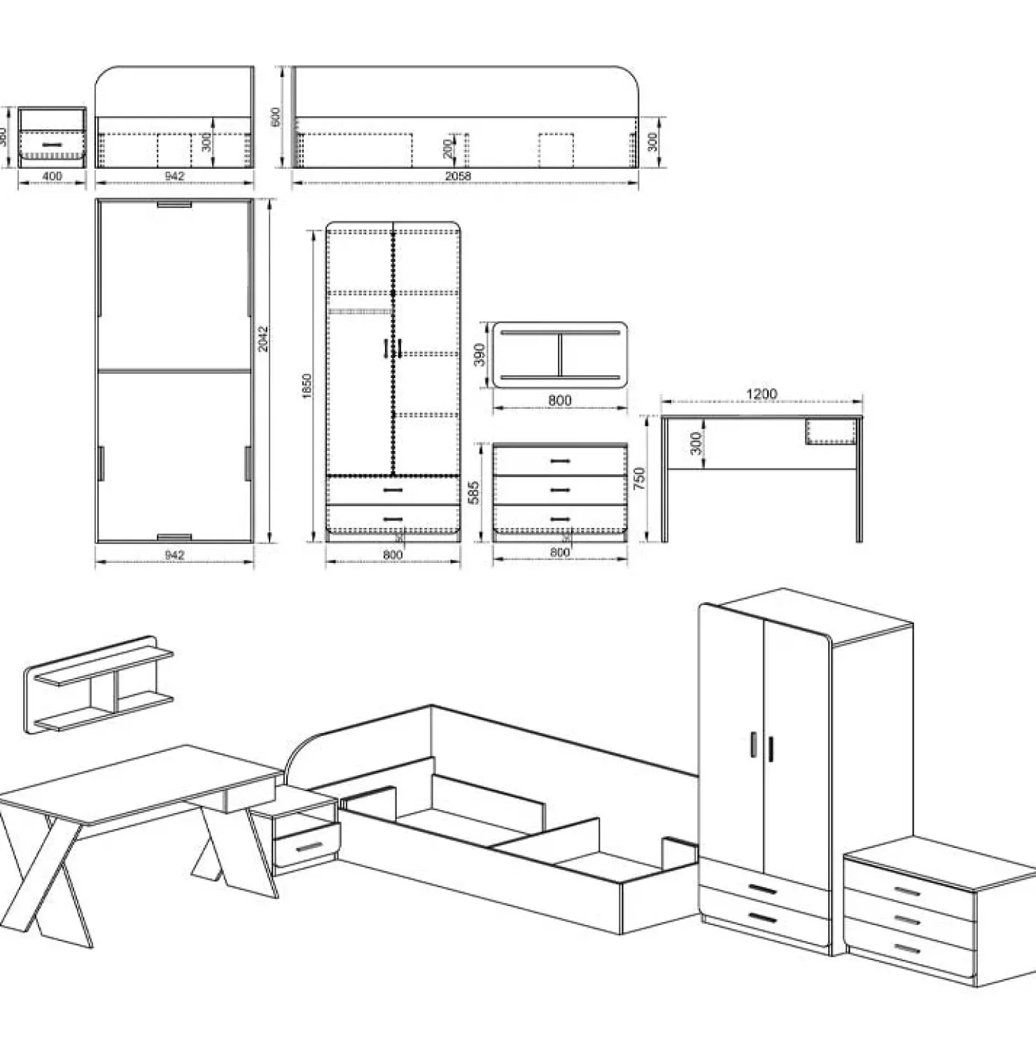 Garnero Arredamenti Cameretta 1 letto contenitore completa bambini pino bianco fucsia Ford