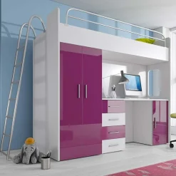 Garnero Arredamenti Cameretta a soppalco per bambini bianco viola lucido Luca Bianco Lucido - Viola Outlet
