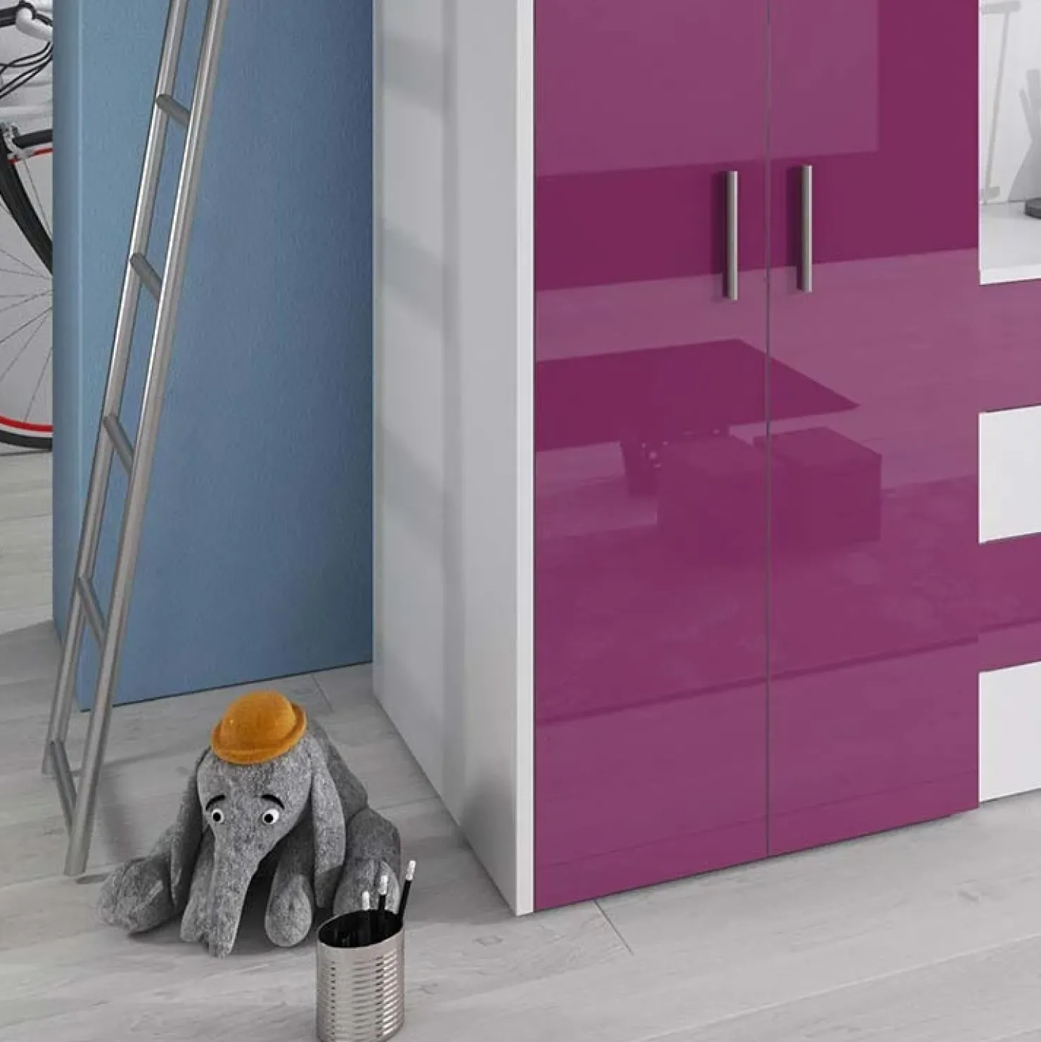 Garnero Arredamenti Cameretta a soppalco per bambini bianco viola lucido Luca Bianco Lucido - Viola Outlet