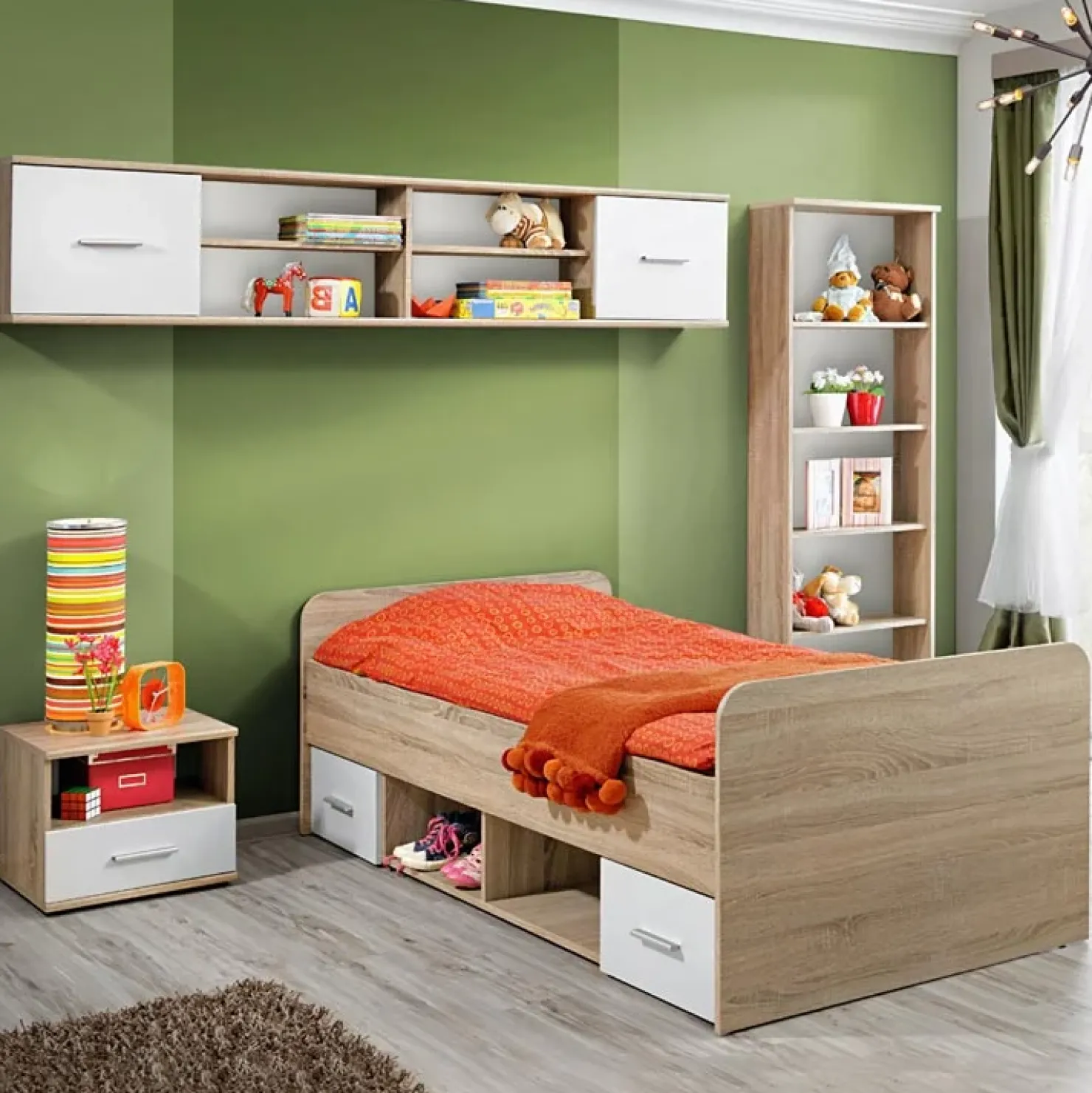 Garnero Arredamenti Cameretta bambini 1 letto singolo quercia sonoma bianco opaco Ciak 1 Online