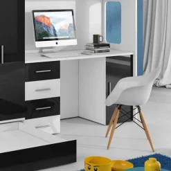 Garnero Arredamenti Cameretta bambini completa 2 letti singoli bianco nero Diego Gihome® Bianco Lucido - Nero Lucido Best