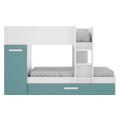 Garnero Arredamenti Cameretta bambini 244x150cm 3 letti soppalco reversibile bianco turchese Damian Bianco Opaco - Azzurro Clearance