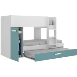 Garnero Arredamenti Cameretta bambini 244x150cm 3 letti soppalco reversibile bianco turchese Damian Bianco Opaco - Azzurro Clearance