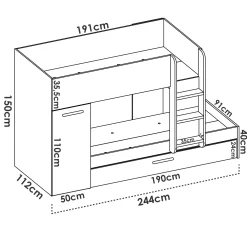 Garnero Arredamenti Cameretta bambini 244x150cm 3 letti soppalco reversibile bianco turchese Damian Bianco Opaco - Azzurro Clearance