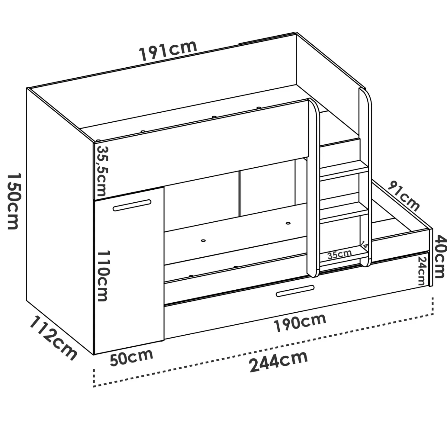 Garnero Arredamenti Cameretta bambini 244x150cm 3 letti soppalco reversibile bianco turchese Damian Bianco Opaco - Azzurro Clearance