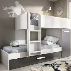 Garnero Arredamenti Cameretta bambini 244x150cm 3 letti soppalco reversibile bianco grafite Damian Bianco Opaco - Grafite Hot