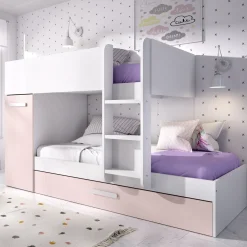Garnero Arredamenti Cameretta bambini 244x150cm 3 letti soppalco reversibile bianco rosa Damian Bianco Opaco - Rosa New