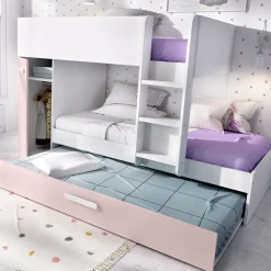 Garnero Arredamenti Cameretta bambini 244x150cm 3 letti soppalco reversibile bianco rosa Damian Bianco Opaco - Rosa New