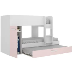 Garnero Arredamenti Cameretta bambini 244x150cm 3 letti soppalco reversibile bianco rosa Damian Bianco Opaco - Rosa New