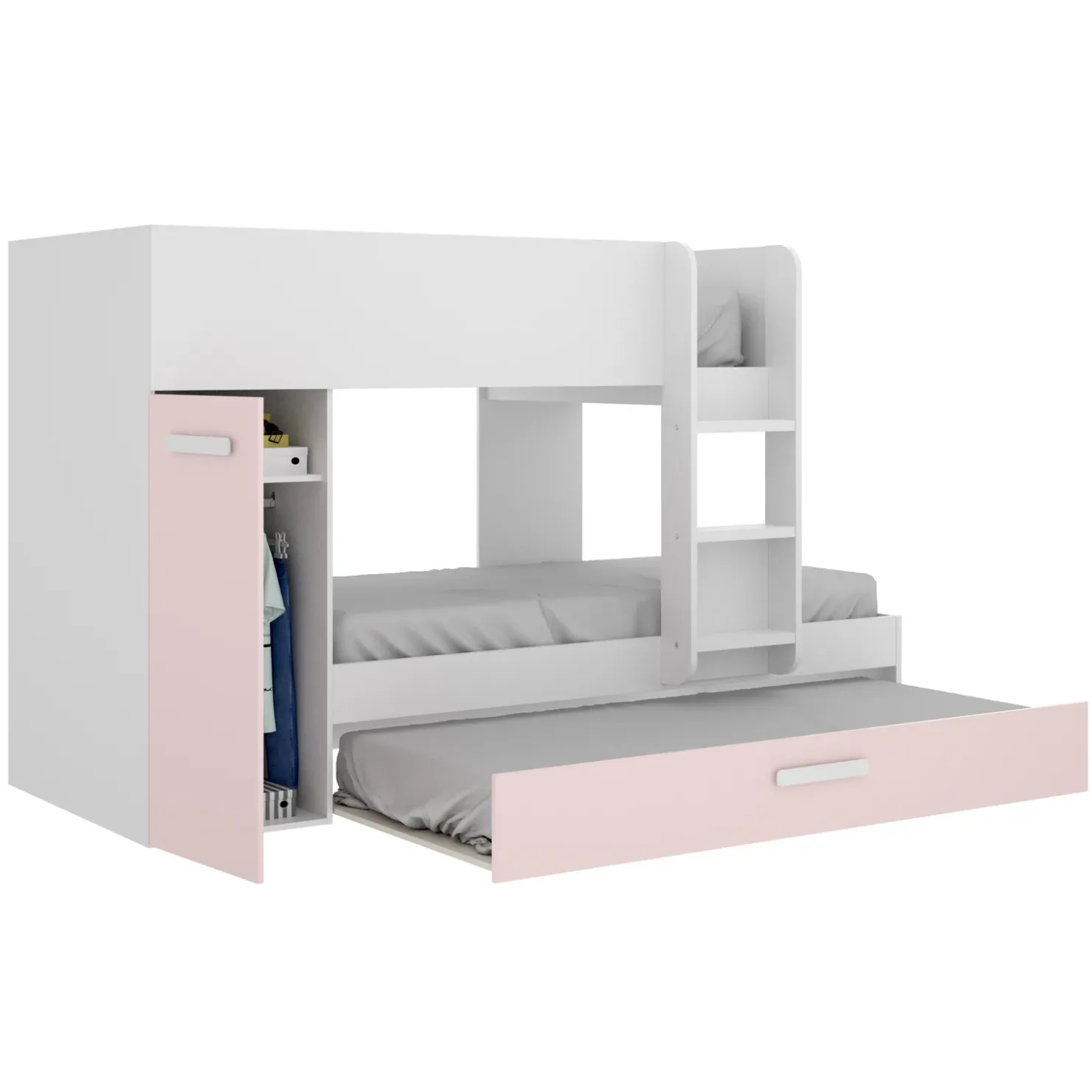 Garnero Arredamenti Cameretta bambini 244x150cm 3 letti soppalco reversibile bianco rosa Damian Bianco Opaco - Rosa New