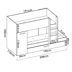 Garnero Arredamenti Cameretta bambini 244x150cm 3 letti soppalco reversibile bianco rosa Damian Bianco Opaco - Rosa New